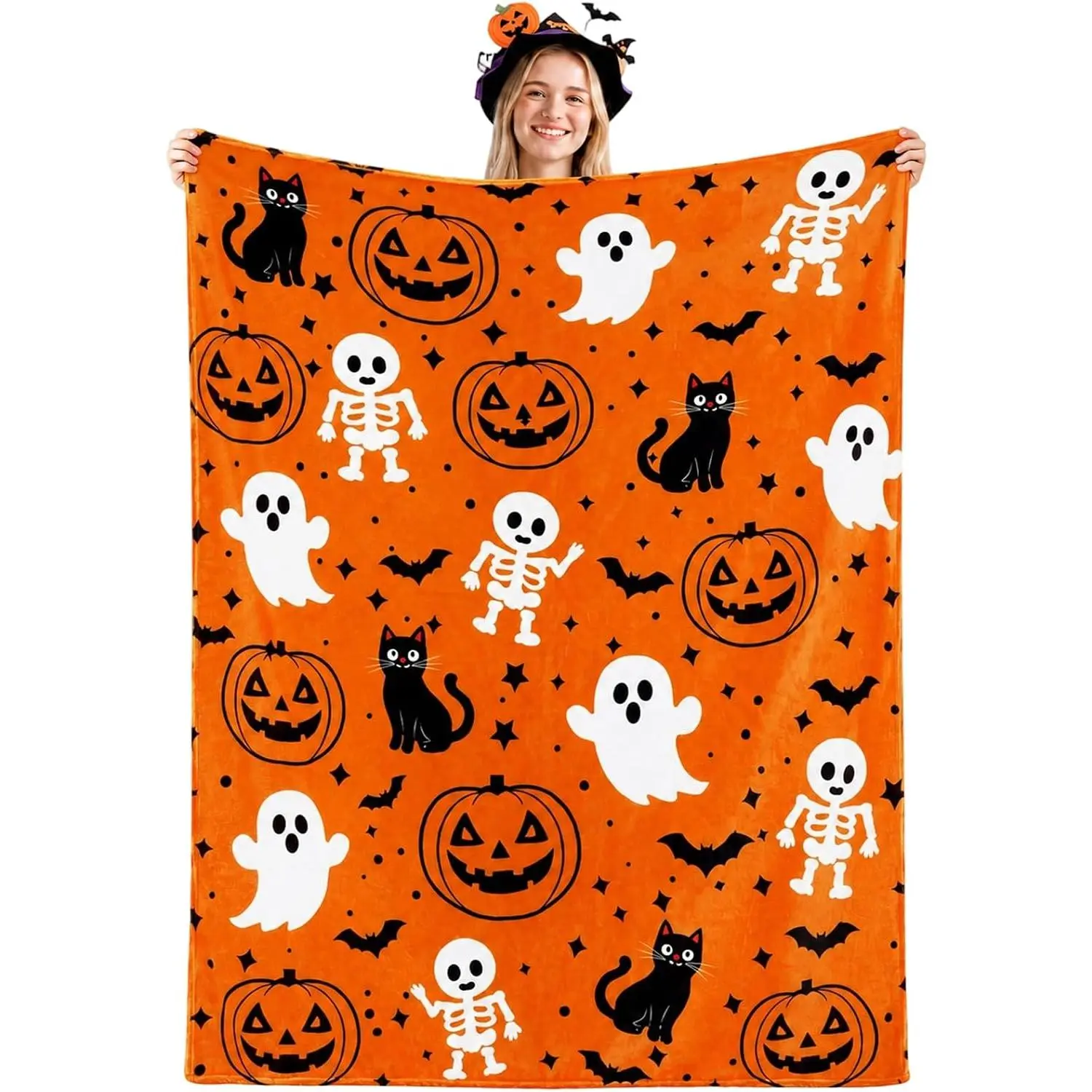 Ghost Blanket - Classic Halloween Blanket for Home & Travel, Soft Textile Bedding Throw