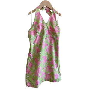 Lilly Pulitzer Halter Dress, Green Pink, Size 10