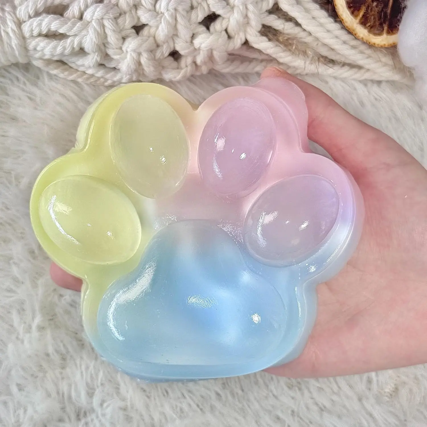 Halloween Fall Gift Big Taba Squishy Cat Paw, 5 in Large Paw Squeeze Toy for Stress Relief and Relax, Sticky Squishies Fidget Toys for Party Favors Novelty Things Birthday Gift (Tri-Color)