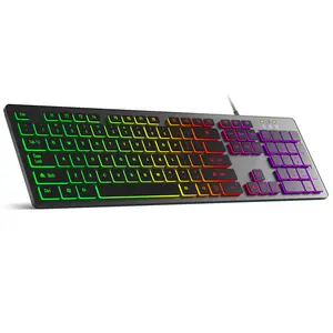 Ultra-thin Gaming Keyboard with RGB Lighting Ergonomic Design Waterproof Wired USB for PC Laptop Smart TV 104 Keys 3 DPI Adjustable Backlit Computer Keyboard