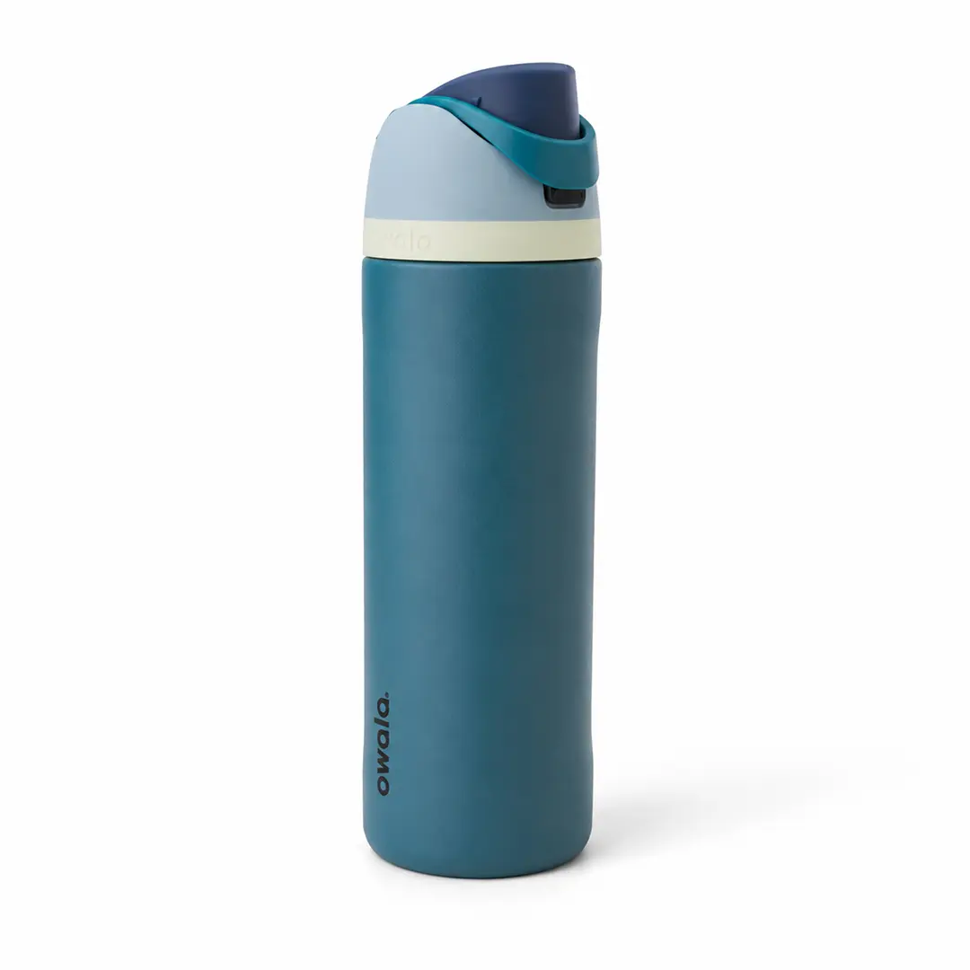 Owala FreeSip Teal & Navy Stainless Steel Water Bottle – Ocean Blue Insulated Bottle with Built-In Straw & Leakproof Lid