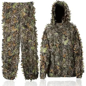 Ghillie Suit, 3D Leafy Camo Suit Hunting Camouflage Clothing Woodland Apparel for Hunting Airsoft Wildlife Photography