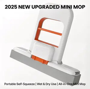 Mini Mop 2026 New Upgrade Portable Self-Squeezing Mop for Small Spaces Wet & Dry Use Orange Color with Sponge Included Ideal for Bathroom Kitchens and Desktop Glass Cleaning Pack of 2