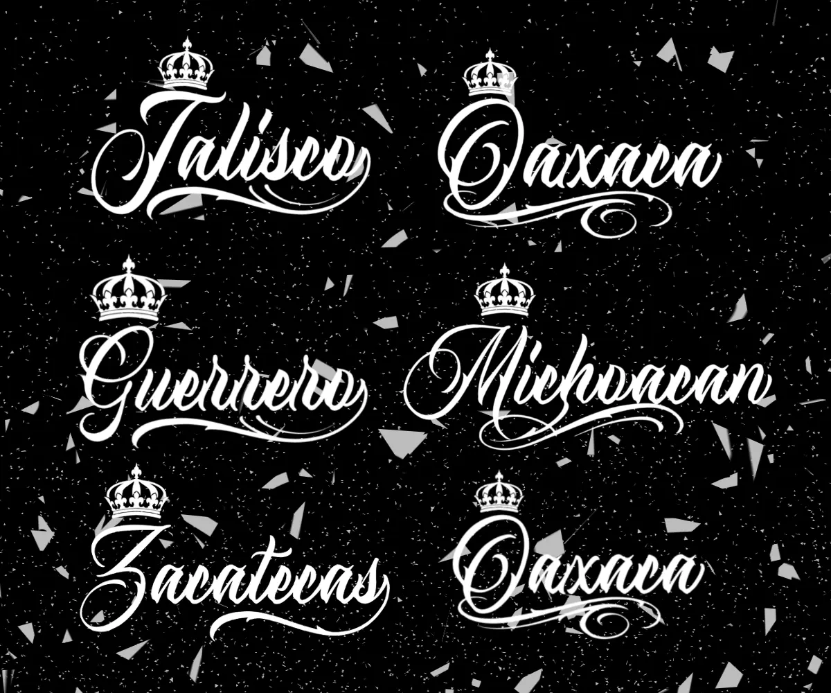 Mexican States Vinyl Decal - Crown Cursive Design