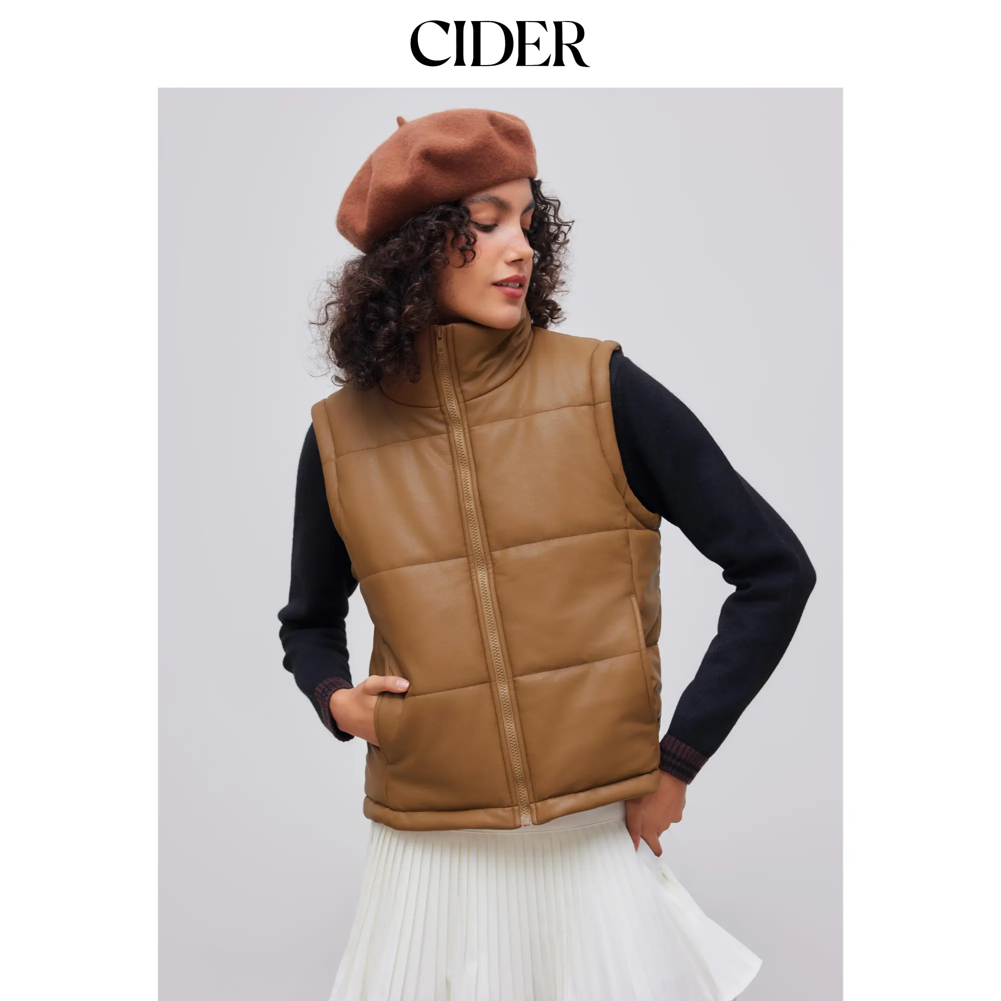 Cider [size 2-10] Faux Leather High Neck Puffer Vest