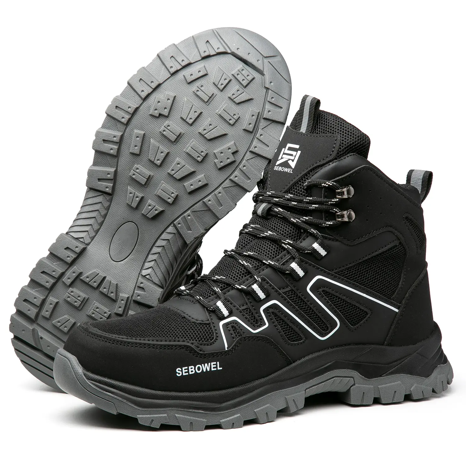 SEBOWEL Men's Tactical Boots Waterproof Hiking Shoes Lightweight Techwear Combat Boots Non-Slip All-Terrain Outdoor High-Top Boots Military Style Footwear