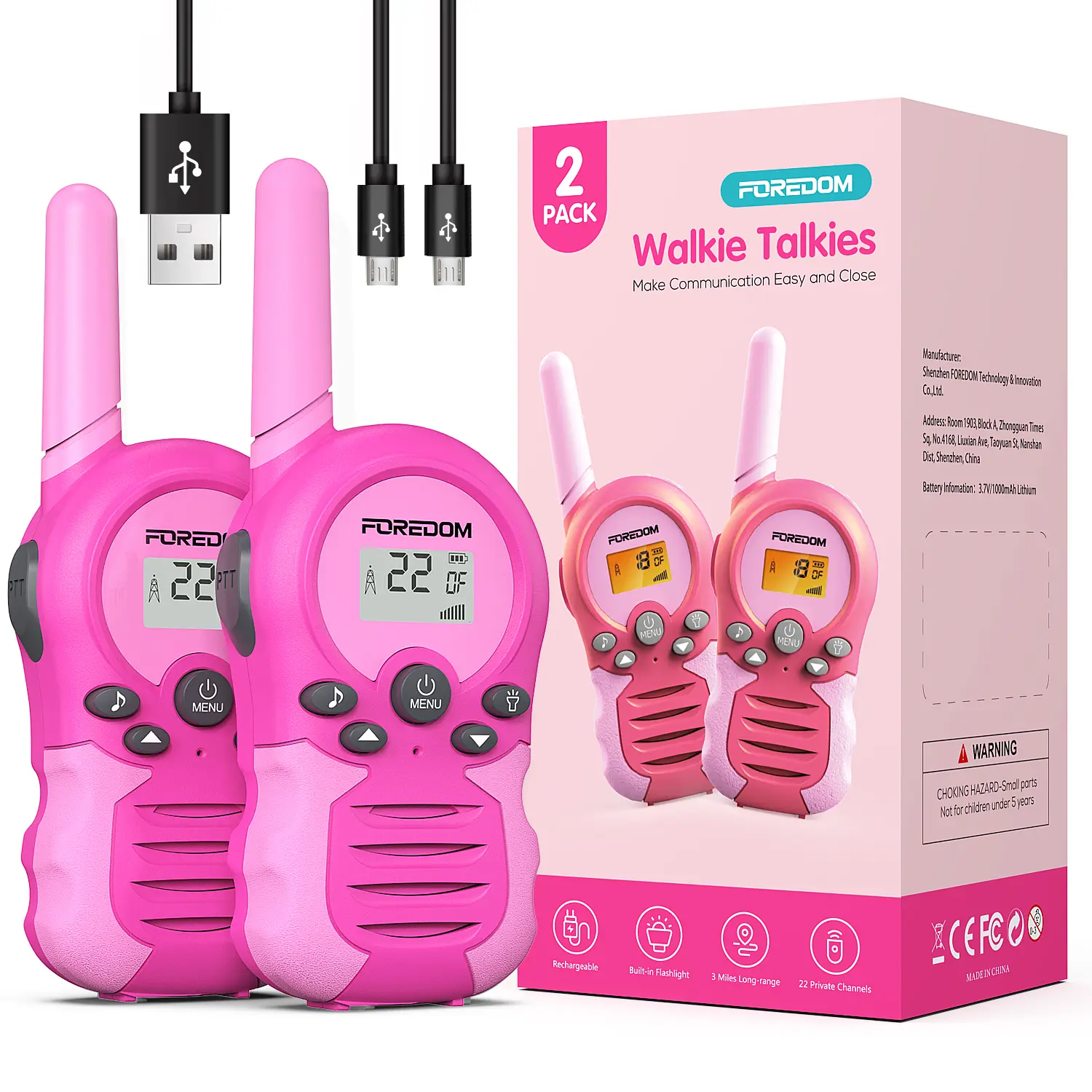 FOREDOM Rechargeable Walkie Talkies for Kids Walkie Talkies Long Range for Boy & Girl Age 3 to 12 Year Old