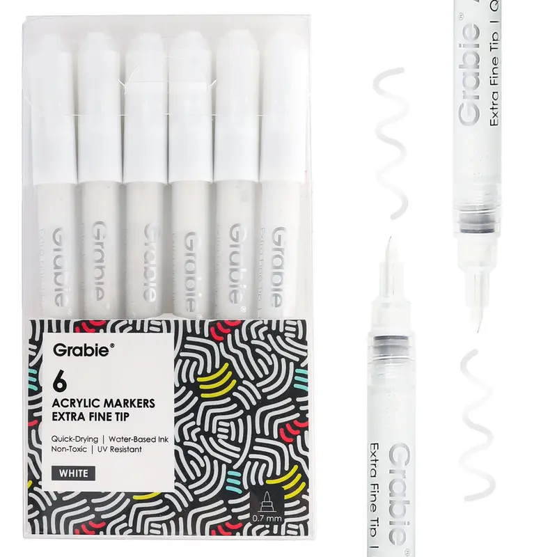 Grabie White Extra Fine Tip Acrylic Paint Marker Set Of 6, Tiktokshopstockup, Tiktokshopmothersday