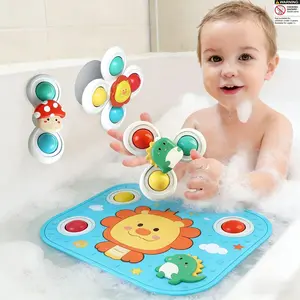 Bath Toys 3PCS Suction Cup Spinning Bath Toys for Kids, Bath Time Fun, Bathtub Water Toys, Strong Suction on Table, Glass, Tile, Cute Cartoon Mushroom Dinosaur, Fun Sensory Toy, Educational Toy for Motor Skills Development Water Toys Sensory Toys