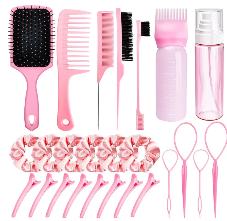25 Pcs Slick Back Hair Brush Set Pink Hair Brush Kit Applicator for Home Women Party Gift