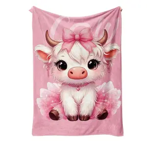 Soft Funny Throw Blanket, Cute Cartoon Cow Print Plush Fabric Blanket, Comfortable Warm Cozy Napping Blanket For Home Office Travel Camping, Christmas Gift Room Decor