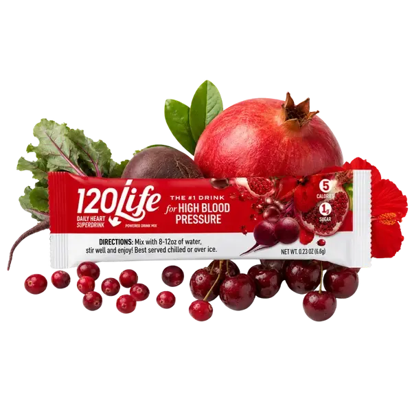 120/Life Blood Pressure Support Drink Mix – 14 Stick Packs with Beetroot, Pomegranate, Cranberry, Tart Cherry & Hibiscus – Sugar-Free, Vegan, Convenient Single-Serve Beverage