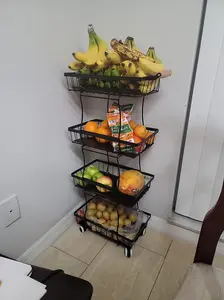 4 Tier Stackable Metal Wire Basket Stand - Black