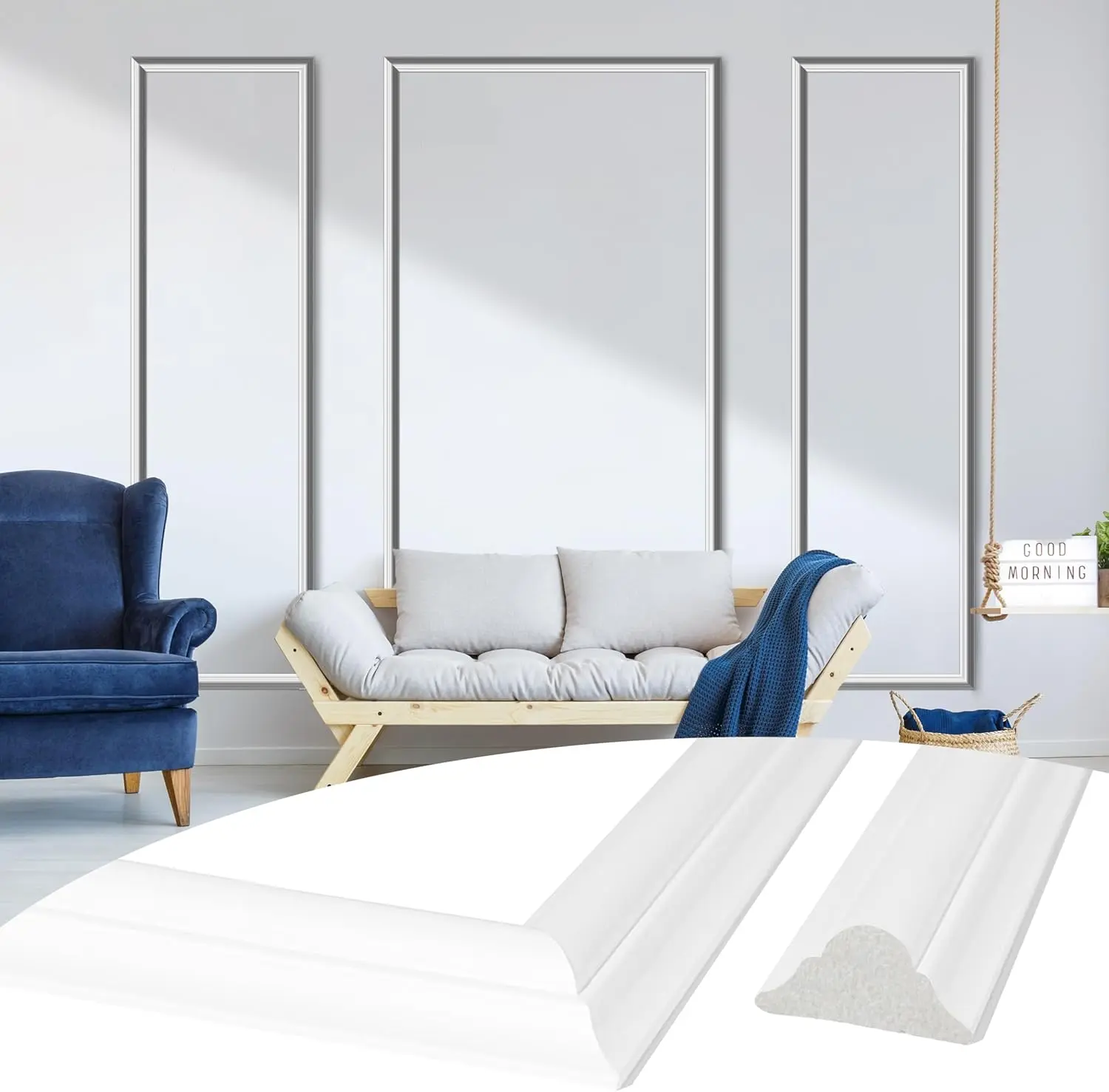 [Deals For You] 3 Frame Pre-Cut Wall Molding kit, Ready to Assemble Wainscoting Panels for Interior Wall Décor, Bedroom Living Room Office Accent Wall - Easy Installation with Glue (3) Polystyrene Construction Customized Look Paintable Premium Material