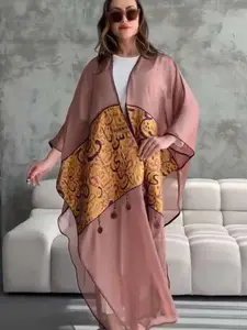 Abaya For Women light brown color one size with Arabic letters Casual Womenswear Dress Lady Summer Comfort