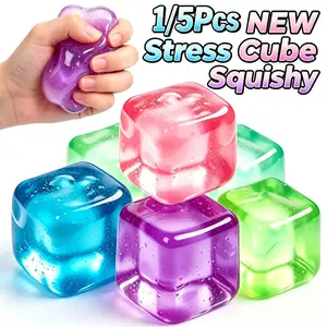 5 Colors Stress Cube Squishy - Slow Rising Ice Cube Stress Balls, Sensory Fidget Toy for Anxiety Relief, Square Shape Squishy Balls, Party Favors