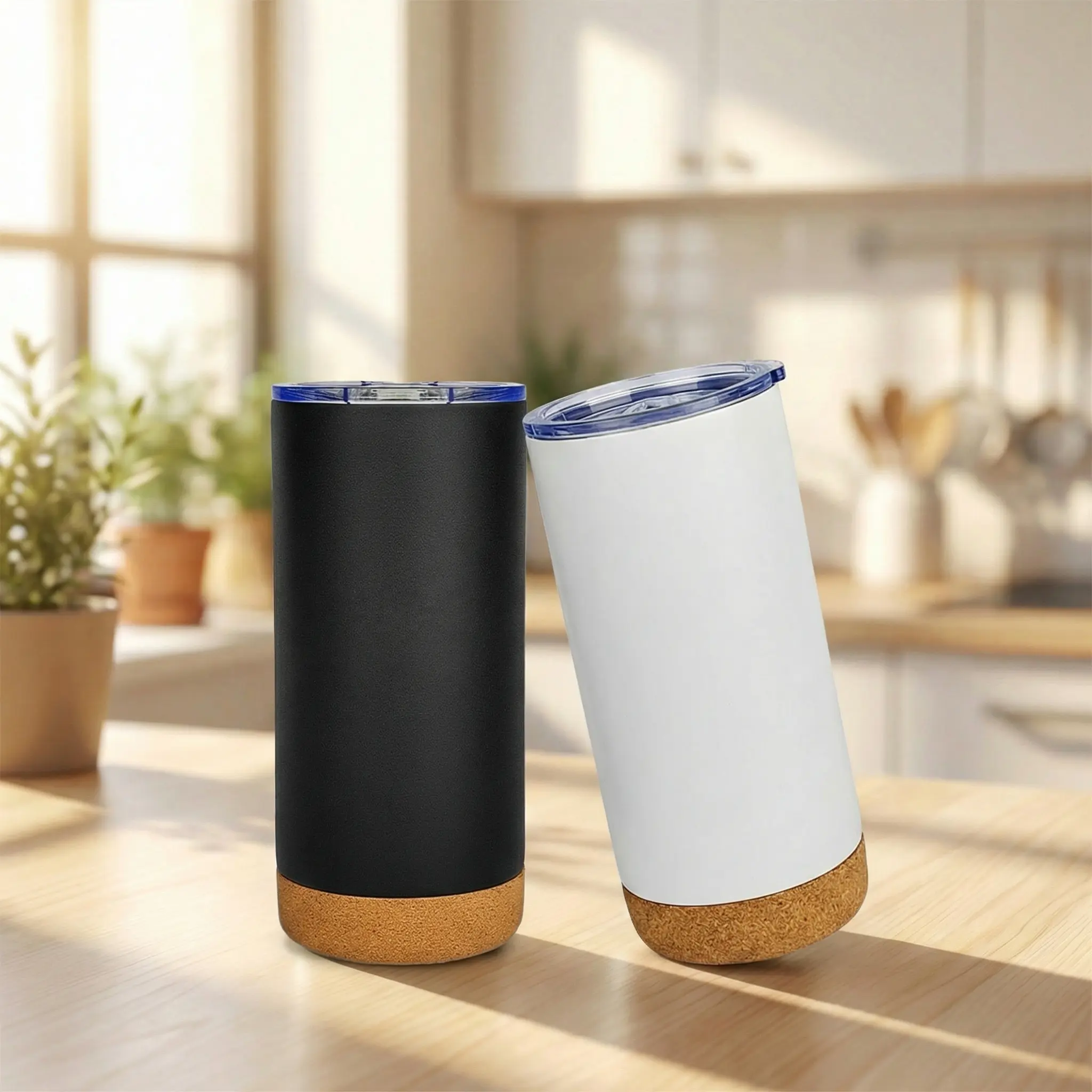 16oz Glossy Stainless Steel Vacuum Flask - Compact Coffee Tumbler, Double-Wall Insulated, Cork Bottom, ABS-Equipped, Wear-Resistant, Temperature-Retaining (12H Cold), Portable Adult Kitchenware Drinkware