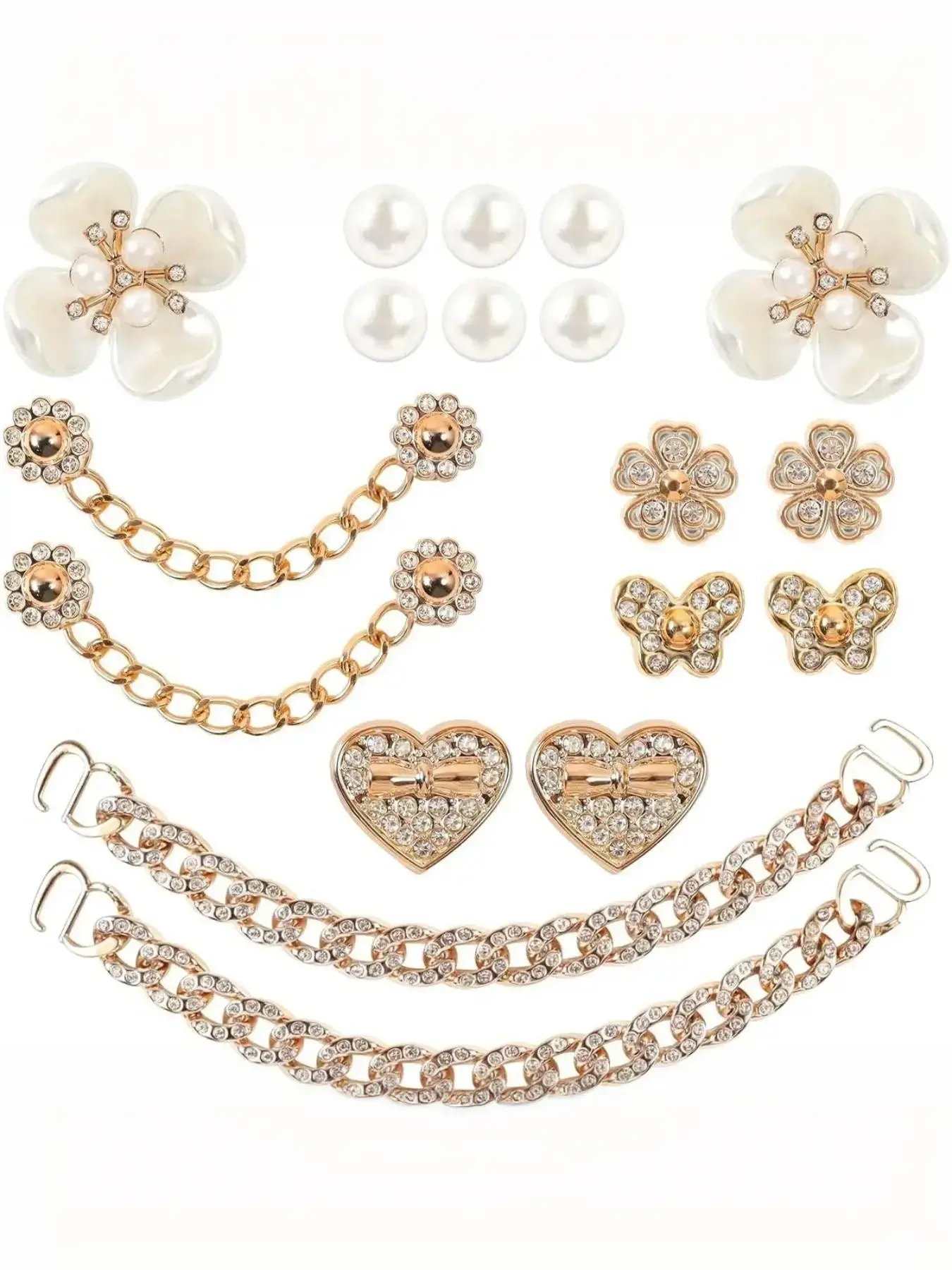 Mother's Day Gift Sparkling shoe embellishment set, featuring pearl flowers and crystal rhinestones, perfect for Crocs, cute decorations, great for parties and Rhinestone Shoes Charms