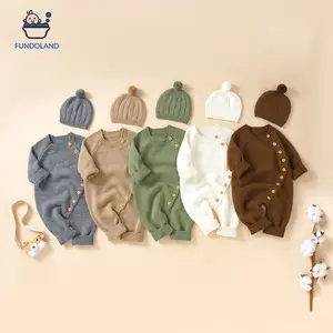 Unisex Newborn Knit Jumpsuit - Long-Sleeve Striped or Solid Romper, Infant Toddler Clothes Knit Bodysuit Set
