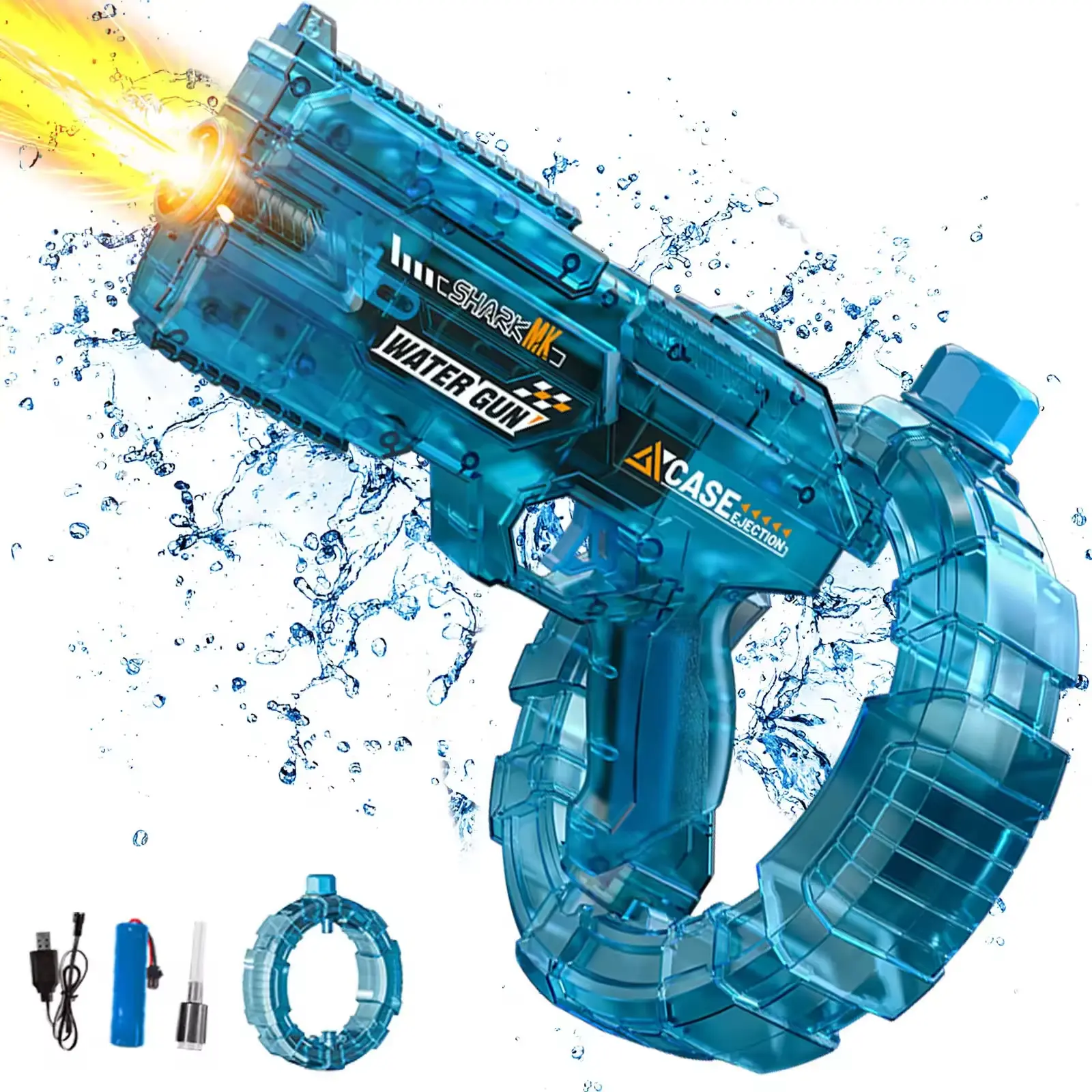 Kids Transparent Ring-Shaped Automatic Electric Squirt Toy, Rechargeable LED Light Water Sprayer with Large-Capacity Tank, Summer Pool Outdoor Play Toy for Boys Girls perfect father ip67 waterproof light-up muzzle