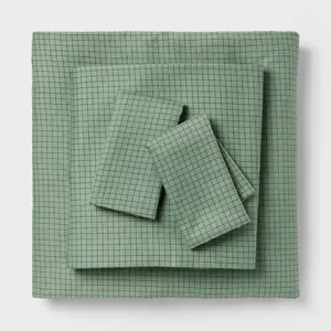 Full Cotton Blend Sateen Sheet Set Sage Green Micro Grid - Room Essentials