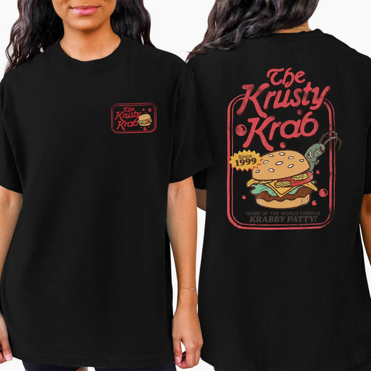 And Adult#sshirteb0b#squarep@nts The Krusty Krab Plankton T-Shirt Double Sides Casual Graphic Shirt Gift For Men Soft Relax Cotton T-Shirt.