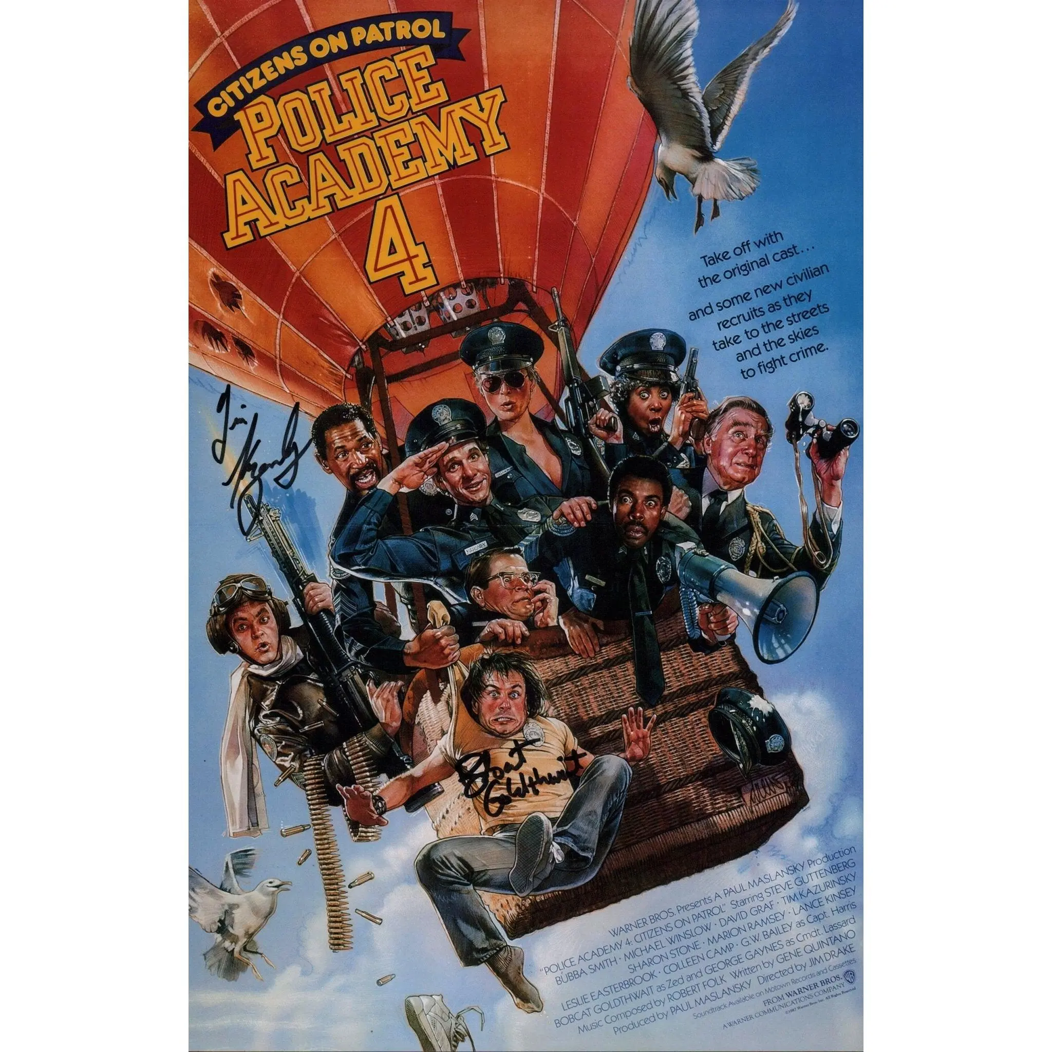 11x17 In Unframed Police Academy 4 Collectibles Poster - Pre-Signed by Bobcat Goldthwait, Signed by Tim Kazurinsky, JSA Certified Home Decor Wall Art