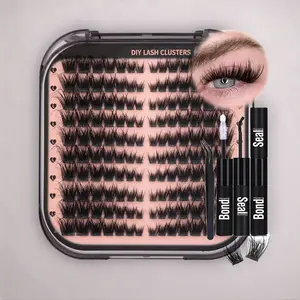 Wispy Lash Clusters, False Eyelashes with Lash Bond and Seal, 1 Set DIY Segmented Eyelash Extension Kit, Makeup, Eyelash Extension Kit, Cosmetic, Eyelash Cluster Kit, DIY Eyelash Extensions, Eyelashes Kit Set, DIY Volume Eyelashes, Curl Lashes