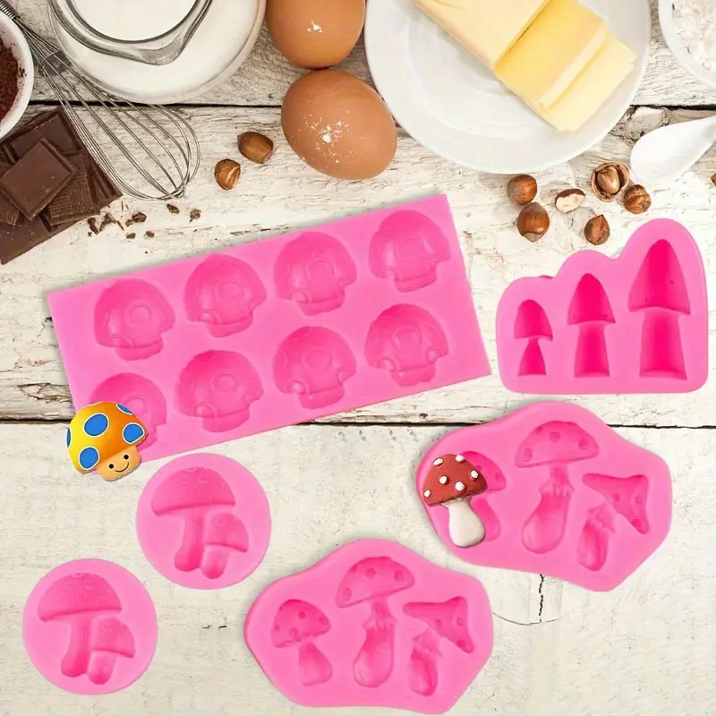 3D Mushroom Chocolate Molds,6PCS Mushroom Shaped Silicone Molds,Mushroom Themed Cake Candy Chocolate Gummy Cupcake Suitable for Cake Decoration Home DIY Candy Chocolate Birthday Flexible Nonstick kitchen gadgets Pound tool