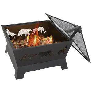 Segawe 32-in Square Steel Frame Wood-Burning Tabletop Fire Pit Set, Outdoor Home Decor Backyard Garden Accessory for Patio Use