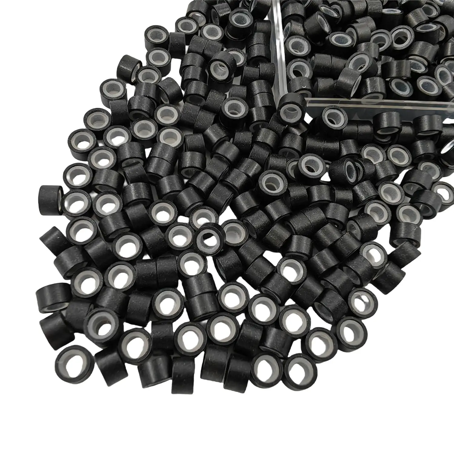 500 count  Link Rings Beads for Hair Extensions 5mm  Lined Beads Microlinks Hair Extensions Tool (Black, 5.0mm)
