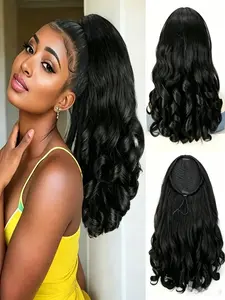 16-Inch Women's Drawstring Yaki Ponytail Short Hair, Voluminous Curly Ponytail Extensions, Synthetic Fiber False Hair Piece