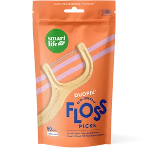 Eco-Friendly Floss Picks – Dual Thread, Anti-Shred Dental Flossers For Adults & Kids, Sustainable, Toothpick End, Vegan & PFA Free, Unflavored 50pk