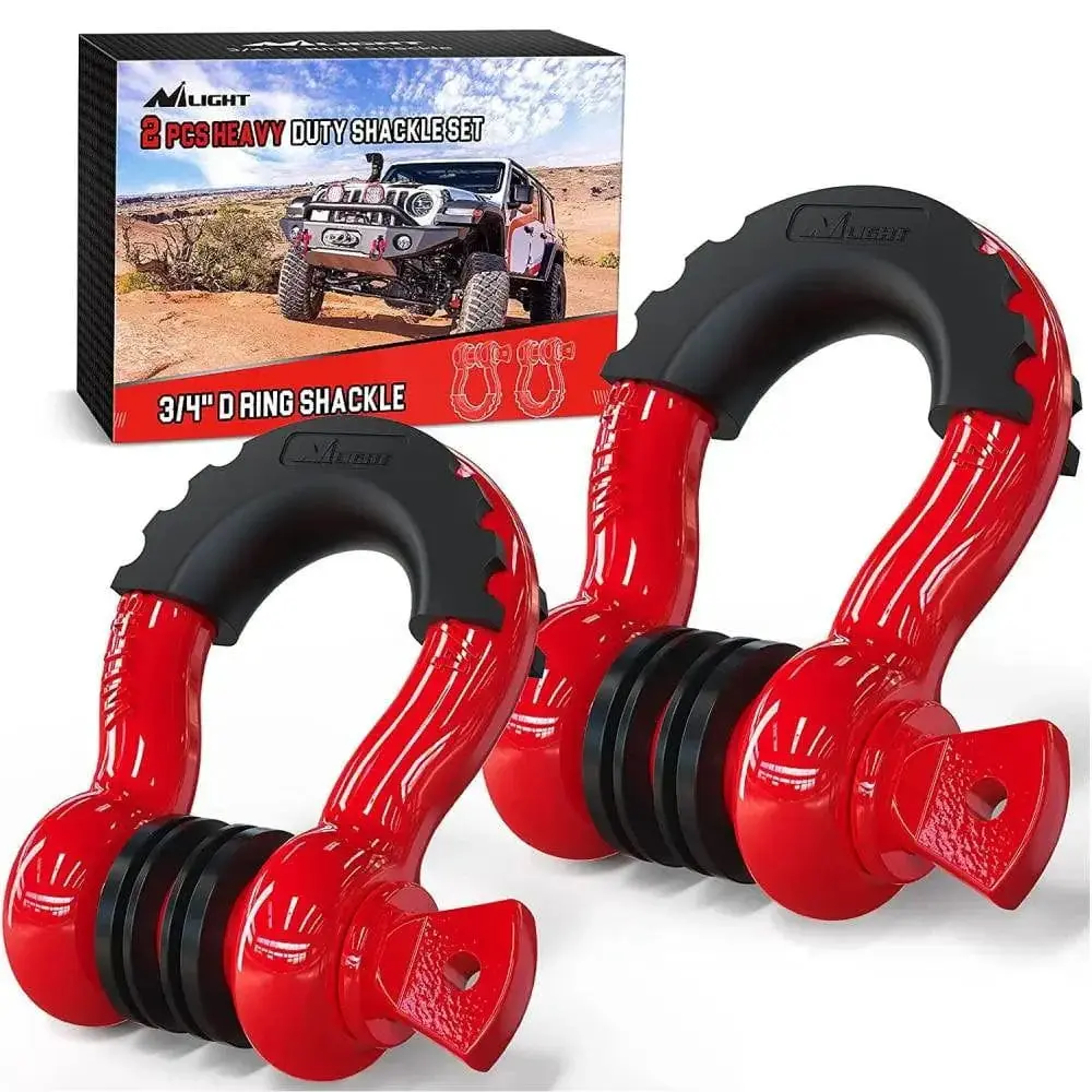 Nilight 3/4 in Drop-Forged D-Ring Winch Shackles (Pair) - Red Heavy Duty Off-Road Recovery Shackles with Washer Set for Trucks, ATV, Jeeps, Tow Hook Mount, Isolator