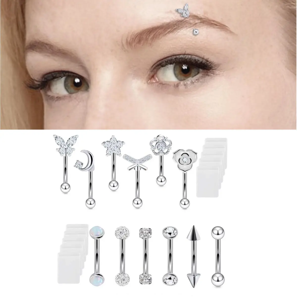 Piercing Jewelry Set, 12-Piece 16G 316L Surgical Steel Curved Barbells with Cubic Zirconia for Rook, Daith, Eyebrow & Lip, Hypoallergenic Body-Safe Jewelry for Women & Men, Non-Tarnish Piercing Jewelry, Body-Safe Piercing Jewelry