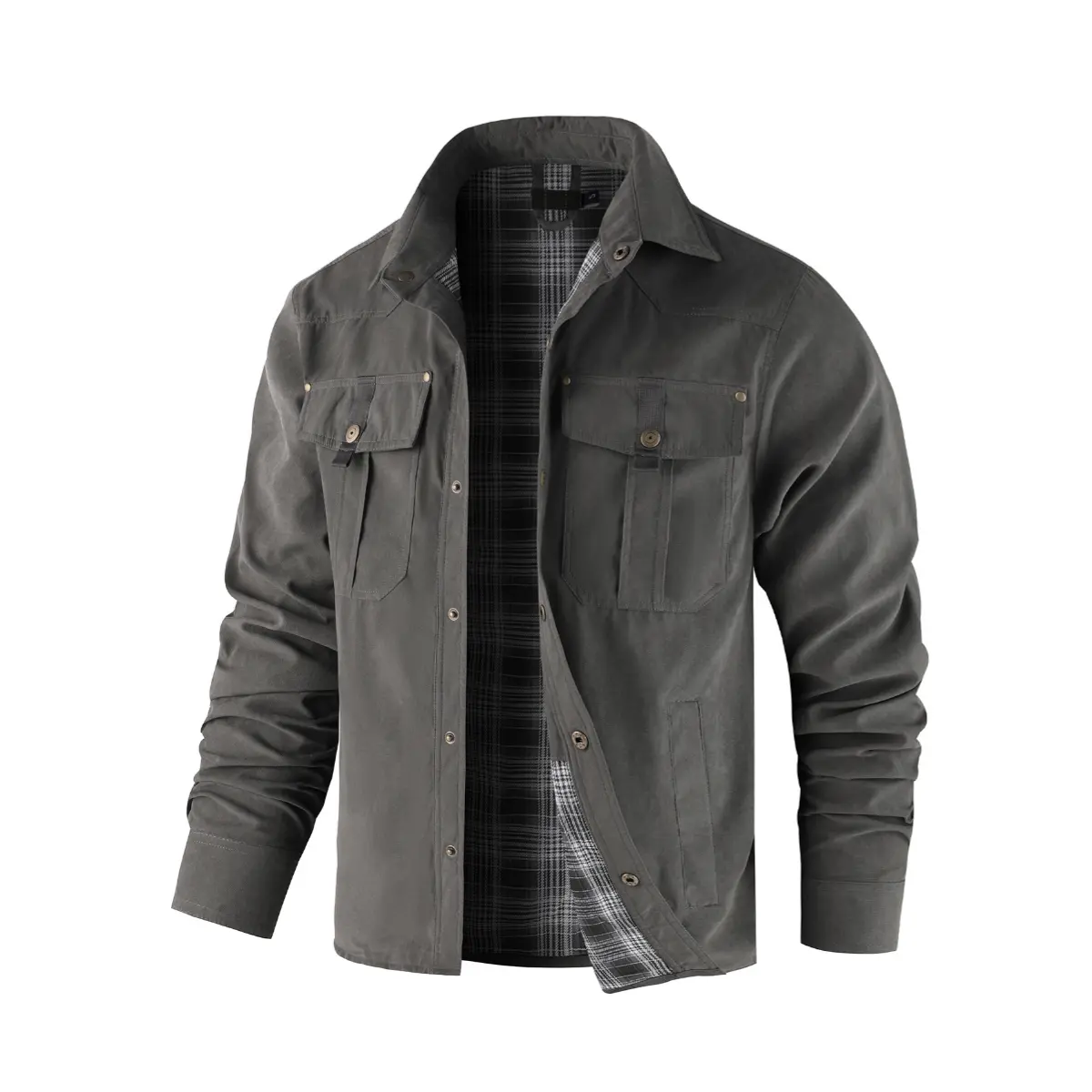 Men's Flannel Lined Shacket JacketPlaid Brushed Lining Cowboy Western TwillOutdoor,summerwins,father'sdaygifts Classic Menswear