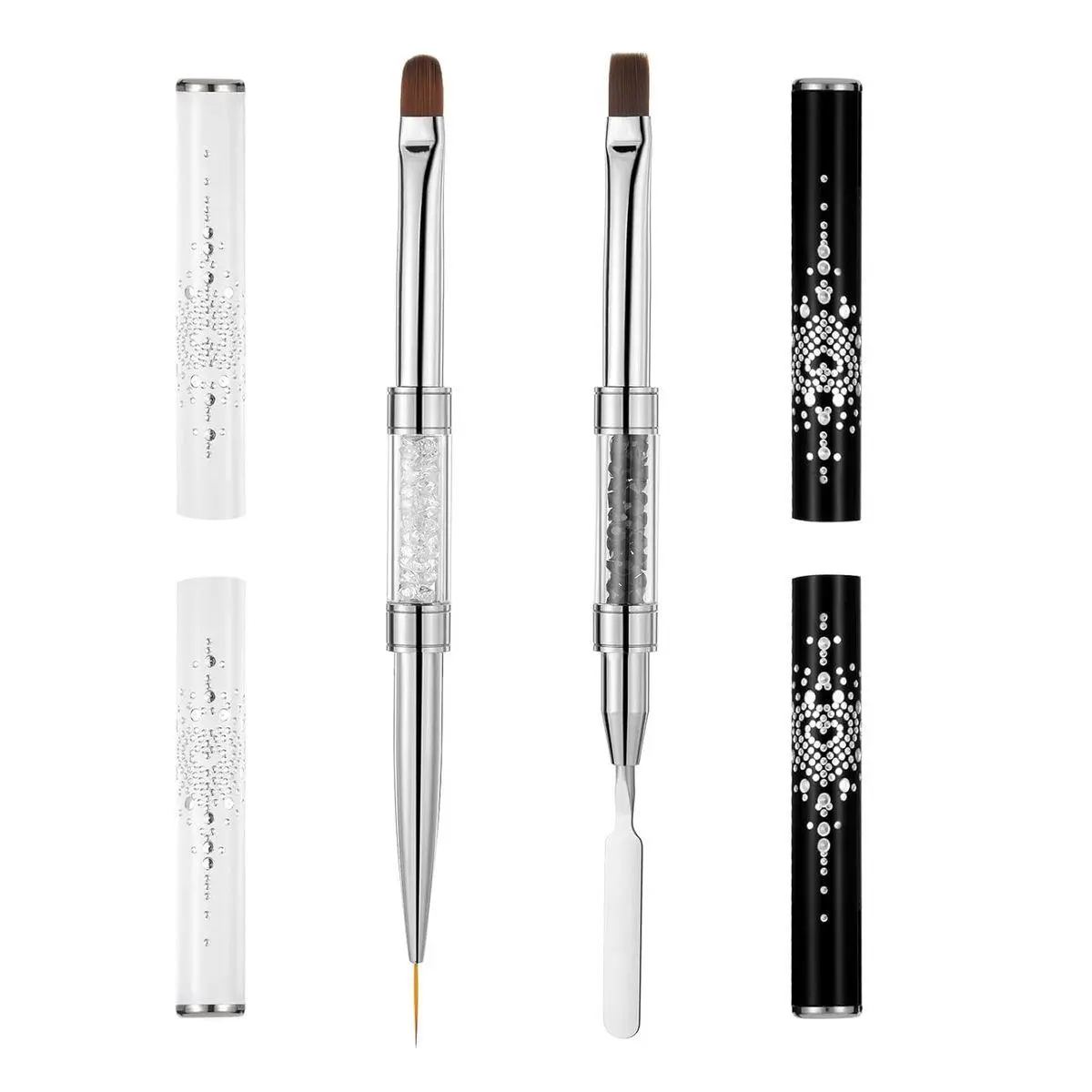 2 Pcs Hard Gel Brushes, Double Ended French Tip Brush, Professional Builder Gel Brush for Women Nail Art Liner Polish DIY Manicure Salon