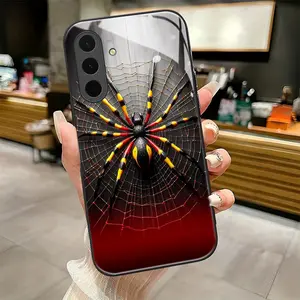 Spider's Artistic Web pattern Black Frame Glass Phone Case Cover Protector Casing suitable for Samsung Galaxy A36 A12 A13 A14 A15 A16 A23 A24 A25 A26 A32 A33 A34 A35 4G 5G new model Individual Design,Unique Phone Case，ideal holiday gift Accessories