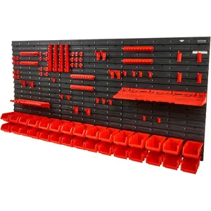VEVOR Wall Mounted Storage Rack System, 30-Bin Parts Rack Organizer with Wall Panels/Tool Holders/Hooks, Garage Plastic Shop Tool Organizer for Nuts, Bolts, Screws, Nails, Beads, Buttons