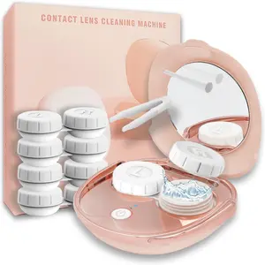 Pink Ultrasonic Contact Lens Cleaner – Compact, USB-Rechargeable with Soaking Kit, Safely Cleans Soft, Colored, Hard, RGP & Ortho-K Lenses On the Go