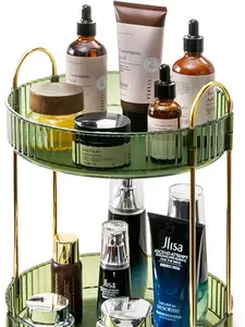 360 Rotating Makeup Organizer for Vanity 2 Tier Large Capacity Skincare Organizers Bathroom Counter Organizer Spinning Perfume Organizer Green 2 Tier Boxes
