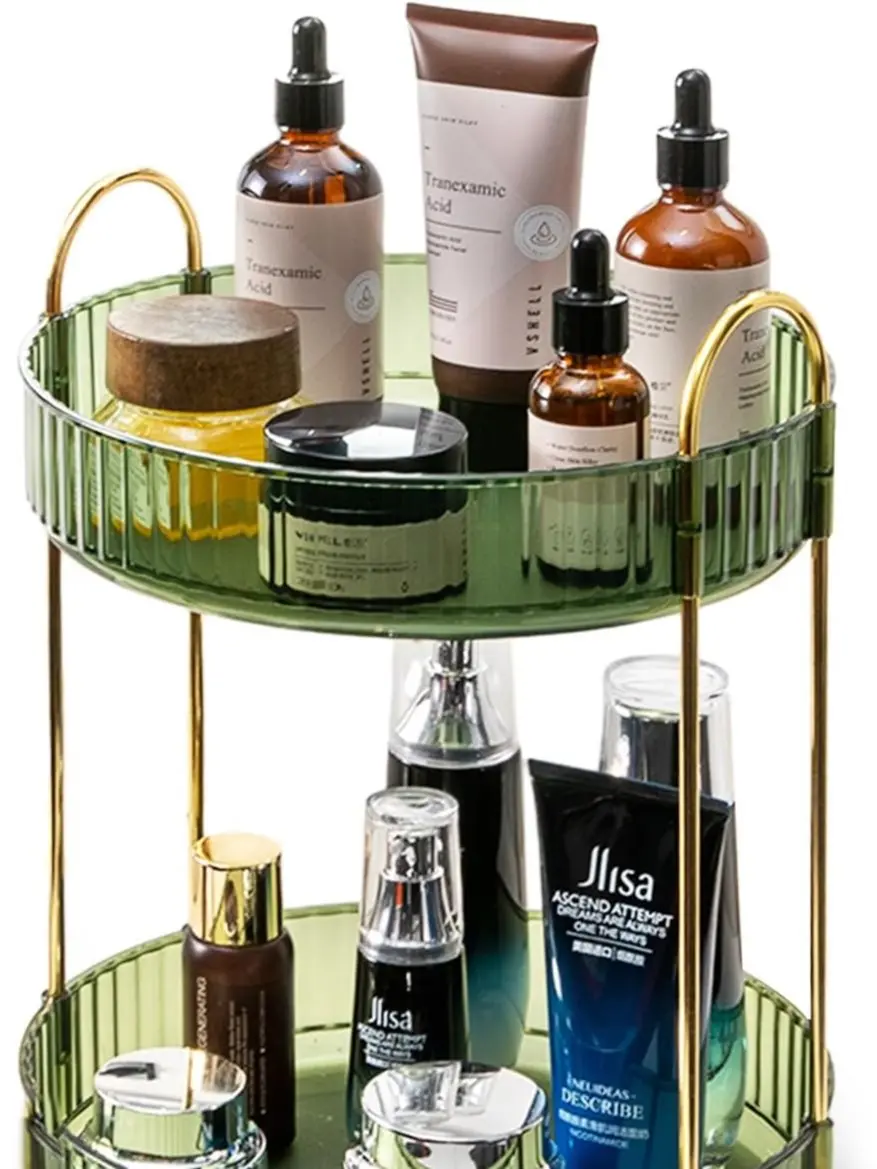 360 Rotating Makeup Organizer for Vanity 2 Tier Large Capacity Skincare Organizers Bathroom Counter Organizer Spinning Perfume Organizer Green 2 Tier Boxes