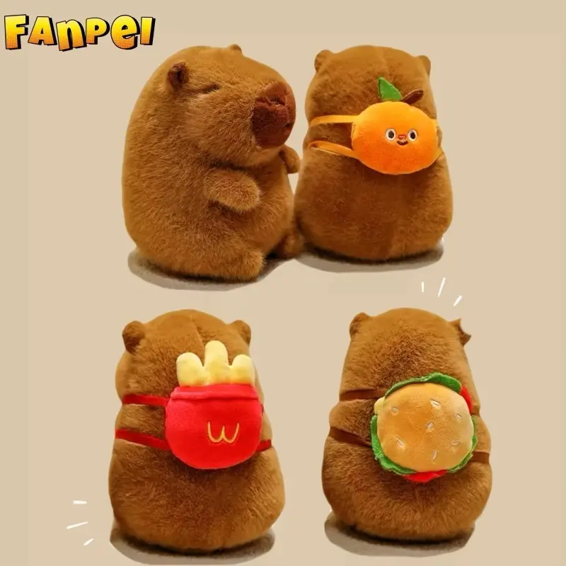 Cute Capybara Plush Toy with Snack Backpack, 4 Styles (Orange, Fries, Burger), Fluffy Stuffed Animal, Food-Themed Plush Toy, Burger Plush Stuffed Toys