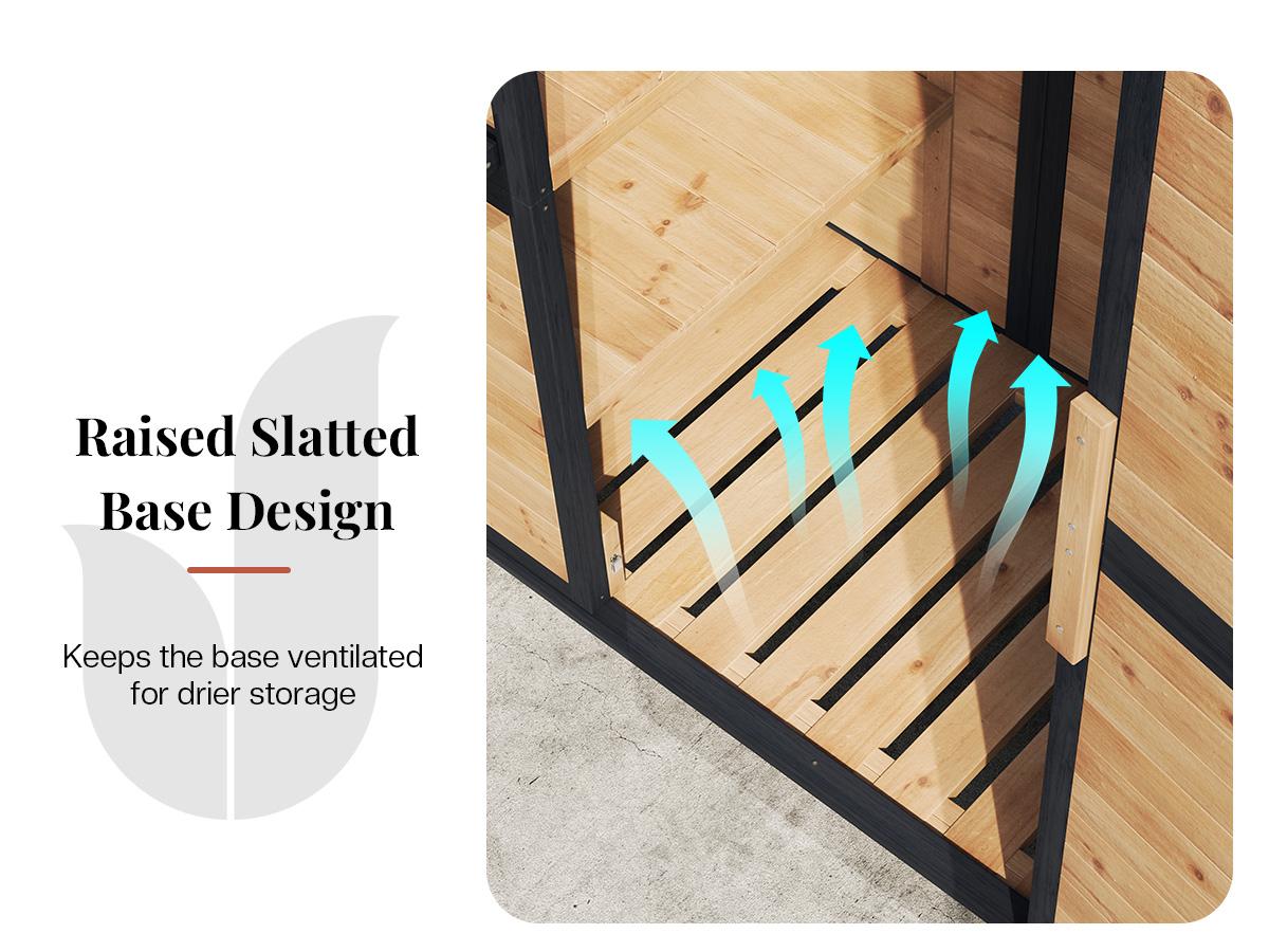 AMERLIFE Solid Fir Wood Outdoor Storage Shed, Garden Tool Shed with Foldable Workbench, Adjustable Shelves, Sloping Roof, Weatherproof Utility Cabinet for Backyard, Patio, Lawn, Poolside