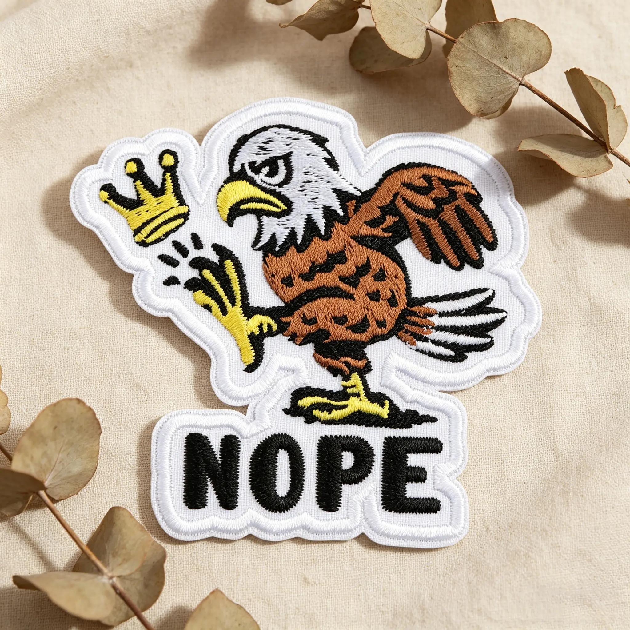 Nope No Kings Eagle Embroidered Patch, Stylish Embroidery Design, Unique Embroidery, Adhesive Iron-On, Suitable for Clothes, Jackets, Hats, Accessories, 1 Piece