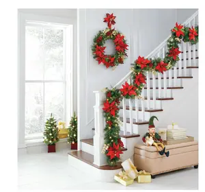 BrylaneHome 6' Pre-Lit Poinsettia Garland
