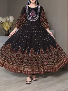 Women's Floral Embroidery Long Dress Bohemian Print Dresses for Beach Holiday Vacation, Ladies Clothes for All Seasons