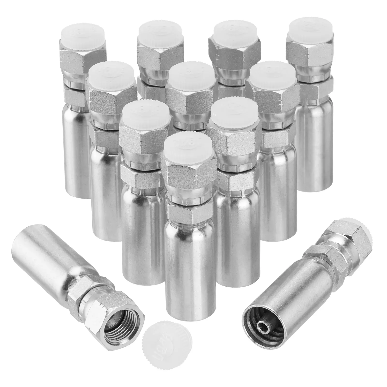 12 Pack 1/4" Hydraulic Hose Fittings, 1/4" I.D. Hose x 3/8" JIC 37° Female with Protection Cover Hydraulic Hose End Swivel Crimp Fitting Kits Heavy Duty gift