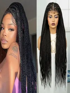 Bohemian Box Braids Wig, Square Knot-Free Bohemian Curly Hairpiece, Heat Resistant Synthetic Hair for Christmas Halloween Cosplay Daily Wear Party, Bohemian Braided Wig