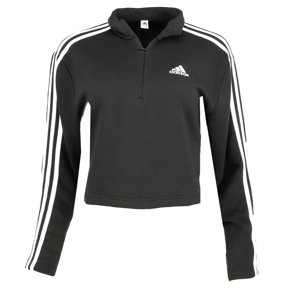 adidas Womens Essentials 3-Stripes Fleece Quarter-Zip Sweatshirt Training Casual - Black